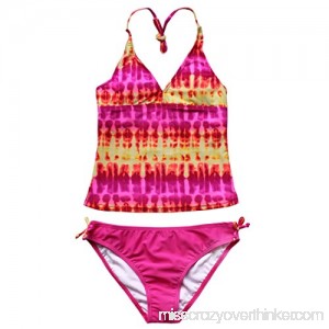 Agoky Girls Tie-Dye 2 Pieces Tankini Swimsuit Adjustable Tie Halter Swimwear Beachwear Pink B07FFQ8CYT